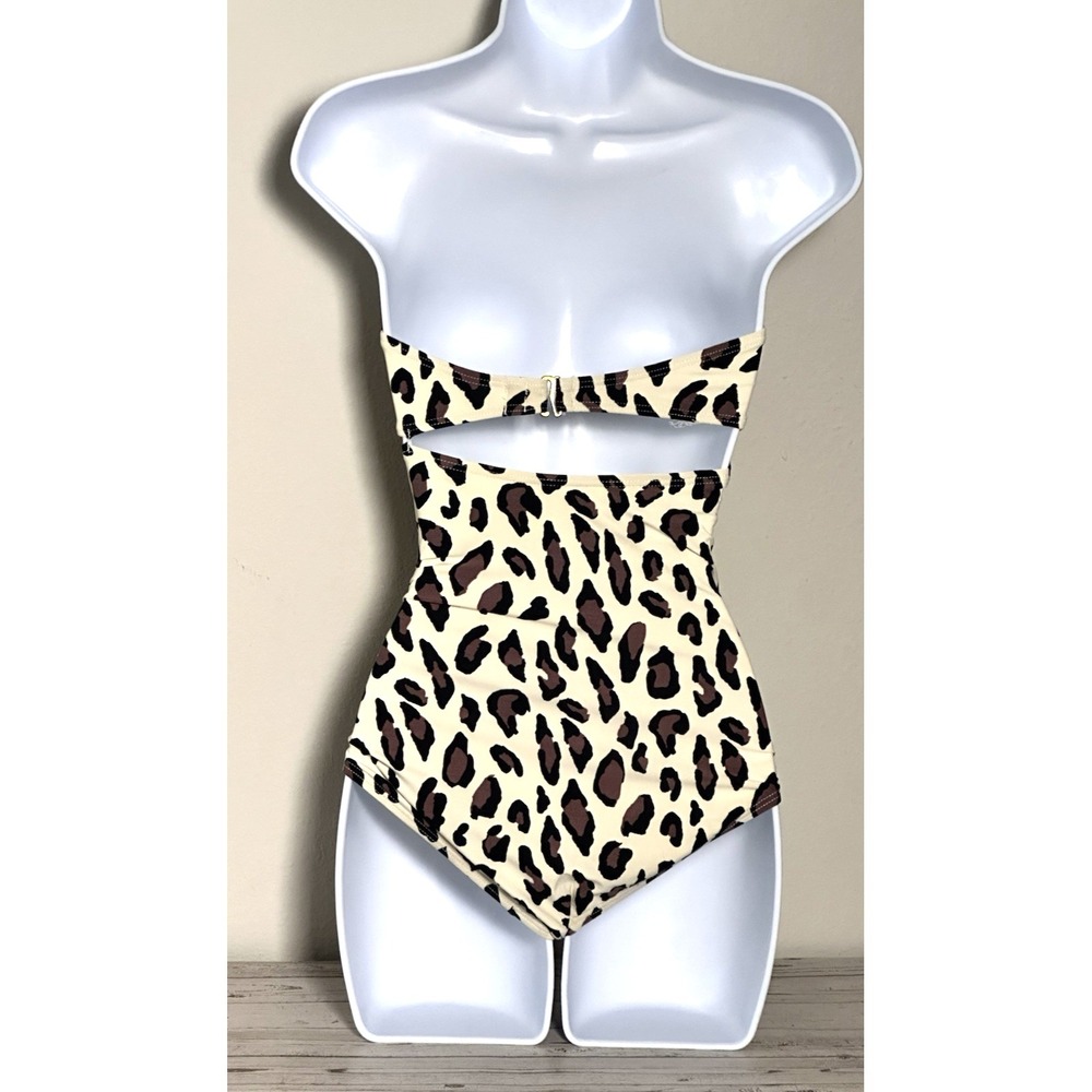 DKNY Women's Bandeau One Piece Swimsuit Size 4 Ivory Brown Black - Picture 14 of 16